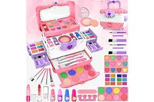 FHNSEL 54 Pcs Kids Makeup Kits for Little Girls, Princess Real Washable Pretend Play Cosmetic Set Toys with Mirror, Non-Toxic & Safe, Birthday Gifts for 3 4 5 6 7 8 9 10-12 Years Old Girls Kids