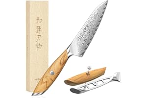 HEZHEN Couteaux Universels Acier Damas, Multifonctions Couteau Tout Usage Couteau à Fruits et Légumes, Couteau à Éplucher, 14Cr14MoVNb Acier Poudré