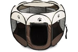 BIGWING Style Parque Mascota de Juego Entrenamiento Dormitorio Perro Gato Conejo Octágono Plegable Lavable Durable 91x 91x 58 CM, Blanco y Café