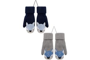 umorismo 2 Pack Handschuhe Kinder Fäustlinge Süßer Fuchs Winterhandschuhe Kinder mit Plüsch Futter Handschuhe Kleinkinder Für 0-4 Jahre Skifahren, Snowboarden, Spielen