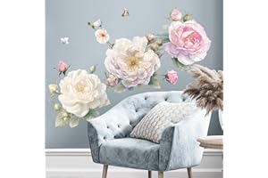 SHUCHING Vinilos Decorativos Peonía, Pegatinas de Pared Flores Coloridos, Decoracion Pared para Salon Niña Infantil