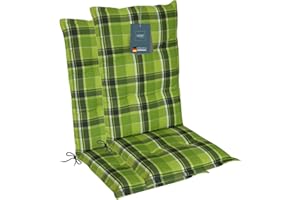 ‎LILENO HOME LILENO HOME Gartenstuhl Auflagen als [2er Set - Hochlehner] in Karo Grün - Bequeme Liegen als Sitzauflagen für Gartenmöbel - Stuhlkissen für Gartenstühle und Klappstühle