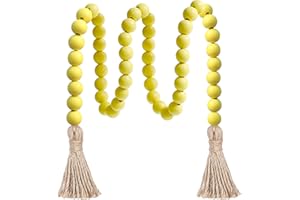 Meplait 39in Wood Bead Garland with Tassels, Farmhouse Rustic Decor Prayer Beads Boho Tassel Garland Wall Hanging Home Decor (Yellow)