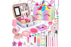 NCKIHRKK Kit de Maquillaje para Niñas, Set de Maletin Maquillaje niñas Lavable y No Tóxico, Estuche Maquillaje Niña Juegos de Cosméticos, Regalo Cumpleaños Navidad para Niñas 3 4 5 6 7 8 9 10 Años