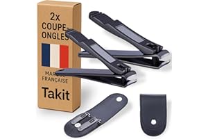 TAKIT Coupe Ongle Professionnel En Acier Inoxydable [GARANTIE 5 ANS] Marque Française - Kit De 2 Coupe-ongles Petit Et Grand - Avec Lime Intégrée Et Étui De Rangement