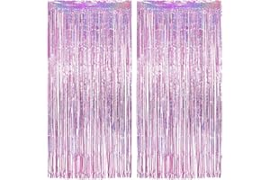 Augesak Cortina de Oropel Rosa, 2 Piezas Cortinas Metálicas Foil Fringe Cortinas Fiesta, Lámina Cortina Fiesta Fondo Decorativa para Boda Cumpleaños Halloween Fiestas Navidad