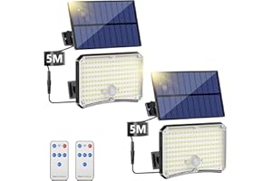 TOPPELIGHT Lampada Solare da Esterno [2 Pacchii] Luce Solare LED Esterno con Sensore di Movimento 200LED 4 Modes Telecomando Faro LED Esterno con Pannello Solare, Luci da Esterno Giardino Solari con 5M Cavo