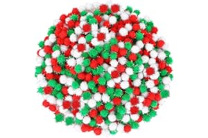 SEPGLITTER 1000 Stück Weihnachten Pompons, 10 mm Glitzer zum Basteln Pompons Rot Weiß Grün Filzkugeln Mini Pom Pons für Kreative Handwerk DIY Girlanden Dekorationen