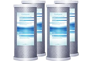 Geekpure 10 Inch Carbon Block Replacement Water Filter Cartridge for Whole House System- 4.5" x 10" -5 Micron-Pack of 4