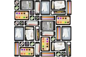 Giklux 25 Pcs Makeup Drawer Organiser Trays, 4 Sizes Desk Drawer Dividers Organisers for Cutlery, Kitchen, Bathroom, Office, Cosmetics, Vanity, Dressing Table, Tool Box, Plastic Junk Draw Organiser