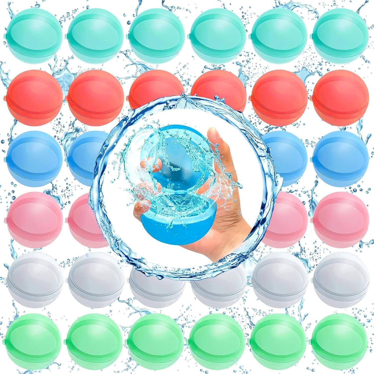 NCKIHRKK Globos de Agua Reutilizables, 36 Piezas Globos Agua de Silicona de Llenado Rapido, Juguetes de Bolas Agua Rellenables, Pelotas de Agua Juegos Playa/Piscina/Verano/Fiestas Acuáticas para Niños