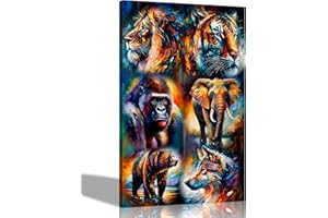 Artley Prints - Wild Animals Collage Colourful wall canvas for living room - Abstract Prints Framed Artwork Extra Large 101 x 76cm (40 x 30 inches)