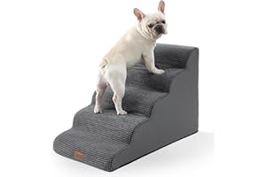 COZY KISS Wide Dog Stairs, Small Pet Steps with Leakproof Cover, High Density Foam Cat Ramp for High Bed Car, Lightweight, Durable, 19.7x33x22.4 inch, 5 Tiers, Dark Grey
