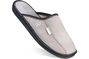 ESTRO Męskie Pantofle Skórzane Kapcie Męskie z Podeszwą Memory Foam RUST