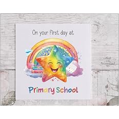 On your first day at Primary School card, starting primary school, first day at big school, Daughter, Son, good luck on your first day of school, back to school, rainbow star card - View 5