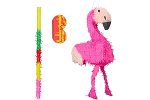 Relaxdays 3 TLG. Pinata Set Flamingo, mit Pinata Stab und Augenmaske, für Kinder, Geburtstag, zum selbst Befüllen, Piñata, bunt