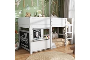 ‎MERAX Merax Etagenbett, Holzbett mit Treppe, Kinderbett mit Fallschutz und Gitter, Rahmen aus Kiefer (Weiß Stil 3, 90 * 200cm)