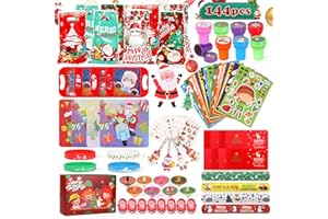 OGNI ORA 144 PCS Christmas Party Bag Fillers for Kids, Stocking Fillers Eve Box Stuffers for Toddlers including Christmas Stockings, Gift Set for Christmas-themed Game Prizes Classroom Rewards
