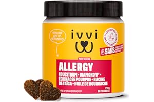 ivvi Allergy pour Chiens Contre Les Allergies et démangeaisons pour Un système immunitaire sain - avec Colostrum, Échinacée Pourpre, Racine de Taïga & Huile de bourrache - 60 Snacks (270g)