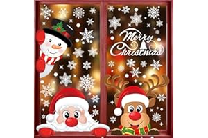 Xnova Świąteczne naklejki na okno 6 arkuszy Boże Narodzenie okno przylegają Boże Narodzenie naklejki na okno dwustronne wielokrotnego użytku PCW statyczne płatki śniegu naklejki okienne z reniferem Świętego Mikołaja na dekoracje okienne na Boże Narodzenie