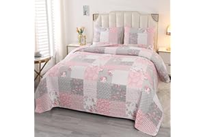 VIVILINEN Narzuty na łóżko 135 nowoczesne, 3 sztuki Patchwork Narzuta Bouti 220x240 cm, idealne na lato i rozrywkę kwiatowy wzór