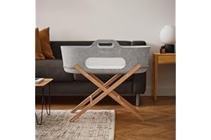 SnuzBaskit, Moses Basket with Mattress & Stand, Lightweight Bassinet Set for Newborn Babies aged Up To 6 Months, Stylish & Versatile Design for Home or Travel, Light Grey & Natural