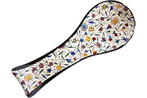 HeraCraft Hand Painted Spoon Rest Coaster - 24.5cm/9.7" inc - Ottoman Tulip Patterned Stylish Kitchen On Top Counter Ceramic Spoon Holder - Best Birthday Housewarming Gift Idea