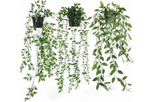 Yafe 3 Pack Artificial Hanging Plants, Fake Ivy Potted Plant Outdoor Artificial Trailing Fake Ivy Vines Decor Faux Hanging Plant with Pot Greenery for Home Decor Garden Wall Indoor