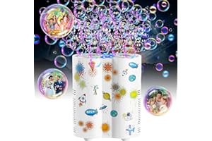 Babuloo Fireworks Bubble Machine, Automatic Bubble Making Machine for Kids 20000+ Bubbles/Min, 26 Holes Bubble Blower with Lights/240ml Solution,DIY Sticker Space Bubble Toys for Outdoor Party Wedding