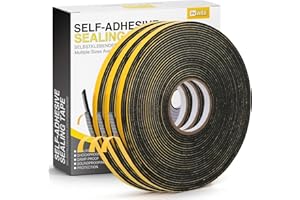 Inwee Samoprzylepna taśma uszczelniająca, z pianki, 6 mm x 1.5 mm,samoprzylepna guma porowata,do okien, odporna na warunki atmosferyczne, kolizję, izolacja akustyczna,3 Rolki 20m（czarny）