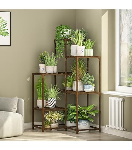 GoTiling 6-stöckiger Blumenständer Mit LED Licht - Eckregal Für Zimmerpflanzen