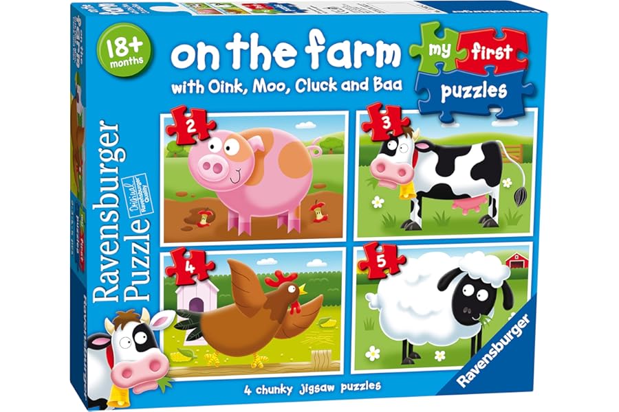 Ravensburger My First Puzzle – 4 Chunky Jigsaw Puzzles for Toddlers – Sturdy 2–4 Piece Puzzles for Ages 18 Months and Up – Early Learning Toy for Shape & Motor Skill Development