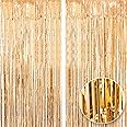 MARKQ Gold Foil Fringe Curtain | 1 x 2-meter Metallic Tinsel Streamers Party Backdrop for Halloween, Baby Shower, Wedding, Eid, Graduation, Birthday Party Decorations [Pack of 2]