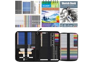 KALOUR 76pc Art Supply Set - Sketching & Drawing Kit with Tutorial Book, Sketchbook & Paper - Pencils, Pastels, Watercolors for Beginner Artists