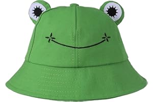 ADAKEL Frog Bucket Hat Cute Cotton Bucket Sun Hat Wide Brim Fisherman Hat for Adult Women Girls