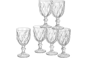 Baroni Home Lot de 6 verres diamantés en verre décorés avec finitions en forme de losange en relief de 27 cl - Lavables au lave-vaisselle - 8 x 8 x 15 cm (transparent)