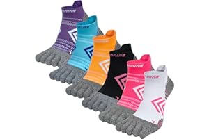 Kevaler Womens Running Cushion Socks Toe Socks Cushioned Cotton Ankle Sports Socks Five Finger Athletic Socks Low Cut Trainer Socks Breathable & Sweat-Wicking, 6 Pairs