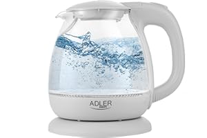 adler AD 1238 Bollitore Elettrico in Vetro, Piccolo, 1 l, 1100 W, Illuminazione a LED, 1 Liter, Bianco