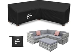 Kipiea Pokrowce na meble ogrodowe w kształcie litery L Wodoszczelny, tkanina Oxford 420D Rattanowy Pokrowiec na Sofę narożnik ogrodowy Wiatroszczelna, anti-UV, niezrywający (226x226x85x78/61cm)