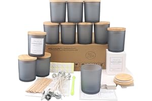 Milivixay Paquete de 12 tarros esmerilados de 12 onzas con tapas, kits de fabricación y tarros vacíos para velas, especias y polvo