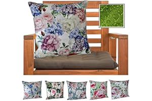 ‎HEIMTEXLAND heimtexland ® Outdoorkissen Dekokissen Schmutz- und Wasserabweisend Landhaus Garten Outdoor Kissen Blumen Rosé Grün Typ675