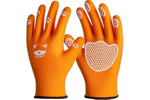 COOLJOB Guanti da Giardinaggio per Bambini per Età 5-7, Guanti da Lavoro Rivestiti in Gomma Antiscivolo per Bambini (1 Paio, M)