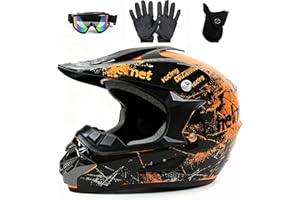 UIGJIOG Motocross Helmet,Youth ATV Dirt Bike Motorcycle Helmet, Full-Face Off Road Motorcycle Crash Helmet,BMX 4-Wheeler Off-Road Mountain Bike Helmet,With Gloves Goggles Mask
