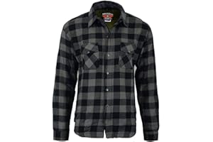 BIKERS GEAR AUSTRALIA Bikers Gear - Camisa de franela para motocicleta, con forro de aramida, color negro y gris con CE 1621-1, con armadura extraíble extra-large