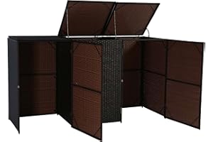 MENDLER 3x copribidoni box spazzatura rifiuti HWC-E25 66x195x110cm acciaio polyrattan marrone