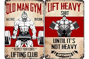Vexflire Pack of 2 Men Gym Gifts Weightlifting Poster Retro Metal Tin Sign Dumbbell Fitness Decor for Gym 8x12 Inch