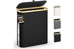 ELIHGTBY 42L Toilettenpapier Aufbewahrung mit Deckel&Sichtfenster-Ideal für20 Standard Rollen-Wasserdichter Bambus Aufbewahrung Badezimmer-klappbarer Multifunktionskorb für Bad, Kleiderschrank Schwarz