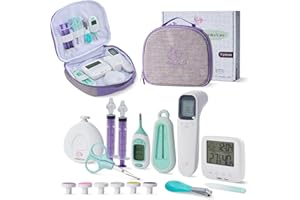 LC LITTLES'CARE Trousse de soin bebe + thermomètres accessoire + mouche bebe seringue nasale bebe + thermometre interieur + thermometre bain bébés + lime ponceuse ongle + trousse de toilette bebe coffret naissance