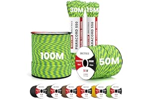 Brotree 4mm Paracord 550 7 Fili Nylon Corda 15M Tipo III Corda da Paracadute per Sopravvivenza, All'aperto, Fatto a Mano - 250kg Carico di Rottura (Neon Verde & Blu)