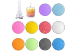 DYMHQ 300 g de Sable Nacré pour Bougies avec 50 Mèches - 10 Couleurs, Granulés et Perles de Cire de Paraffine pour Décoration de Festival